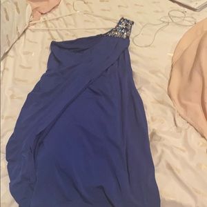 Blue one shoulder dress with sequins